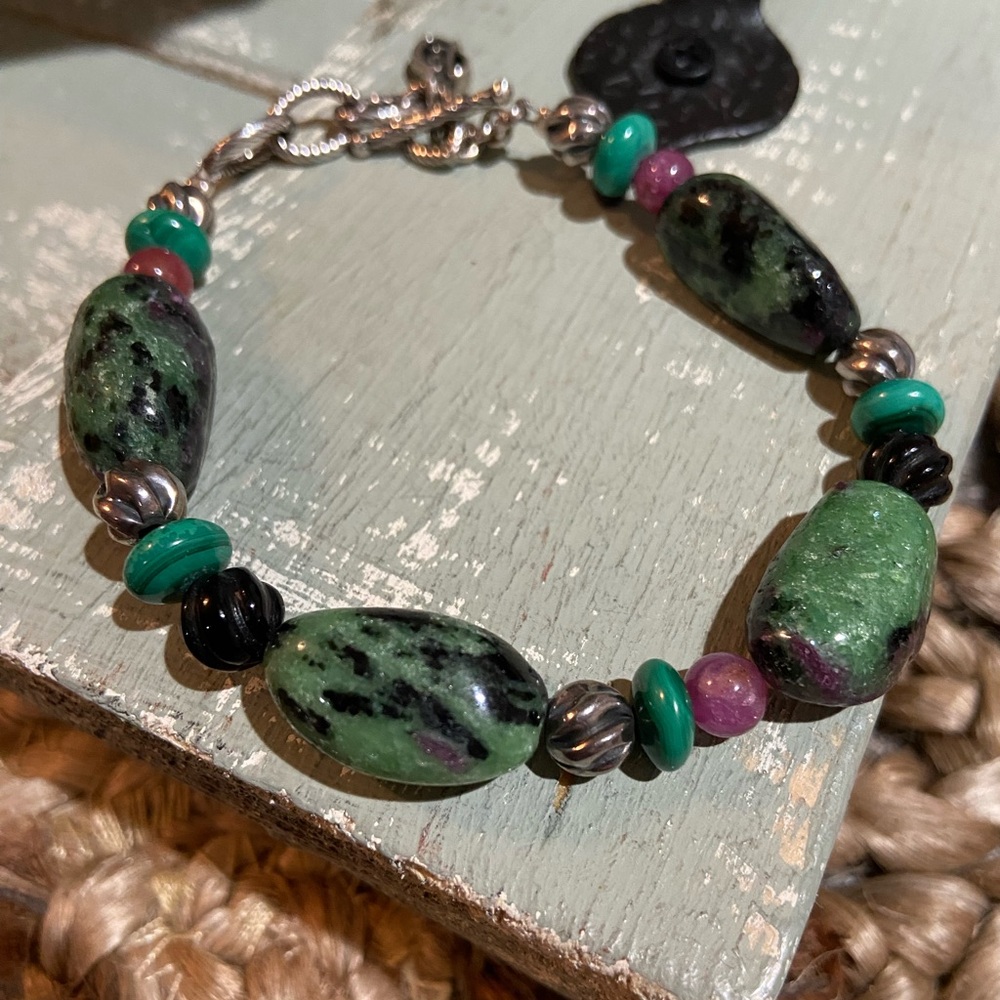 Carolyn Pollack Sterling Silver and Green Jasper  Beaded Bracelet